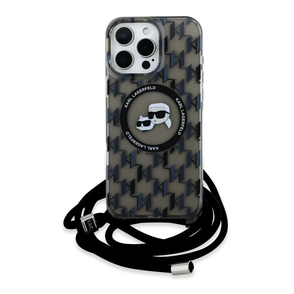 Karl Lagerfeld – Заден капак за iPhone 16 Pro – MagSafe IML – Глави KC – Връзка – Черен