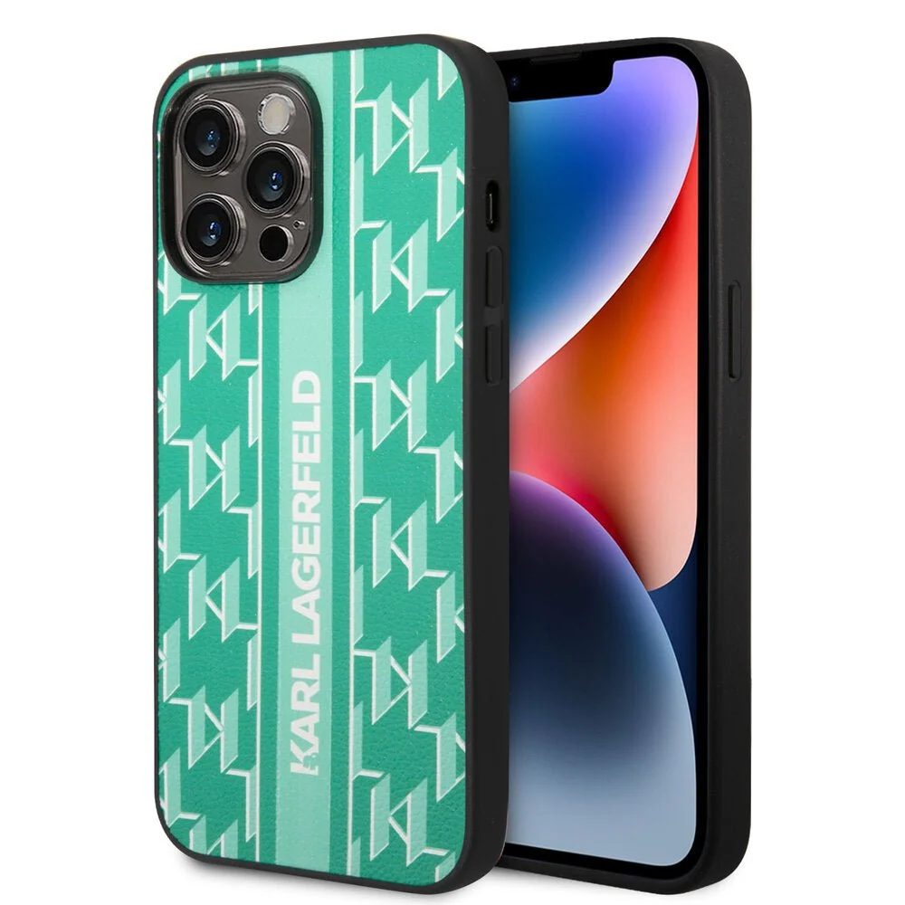 Karl Lagerfeld – Заден капак за iPhone 14 Pro Max – Монограмни ивици – Зелен