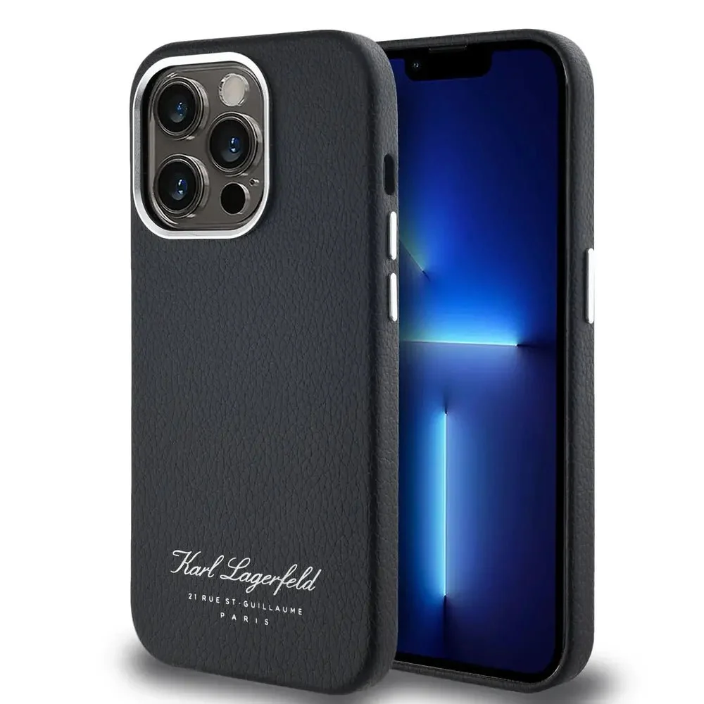 Karl Lagerfeld – Заден капак за iPhone 15 Pro Max – PU – Колекция FW Hotel RSG – Черен