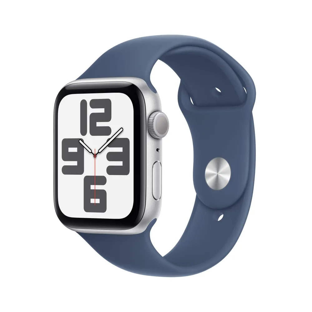Apple Watch SE GPS 44mm Silver Aluminium Case Denim Sport Band - M/L