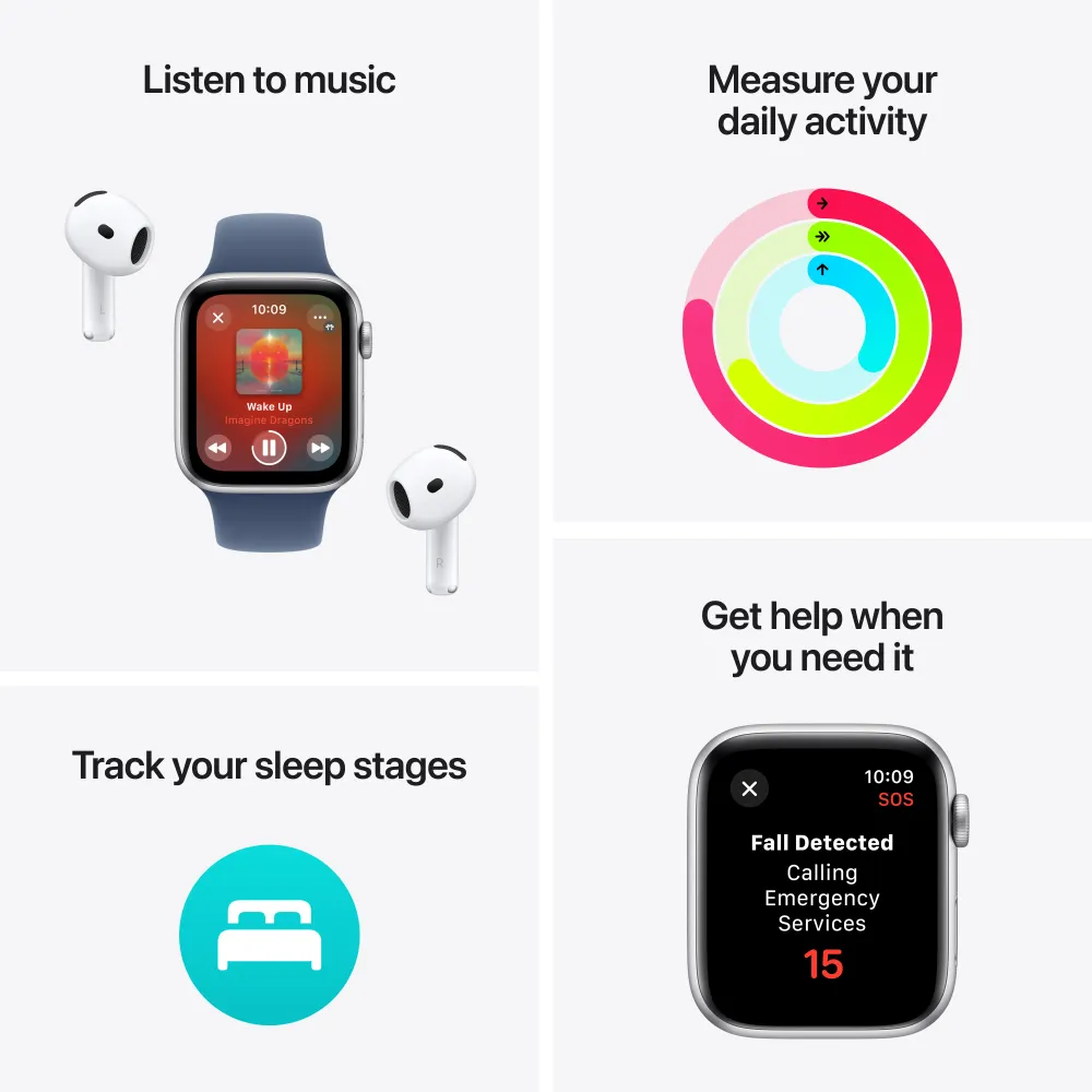 Apple Watch SE GPS 44mm Silver Aluminium Case Denim Sport Band - M/L