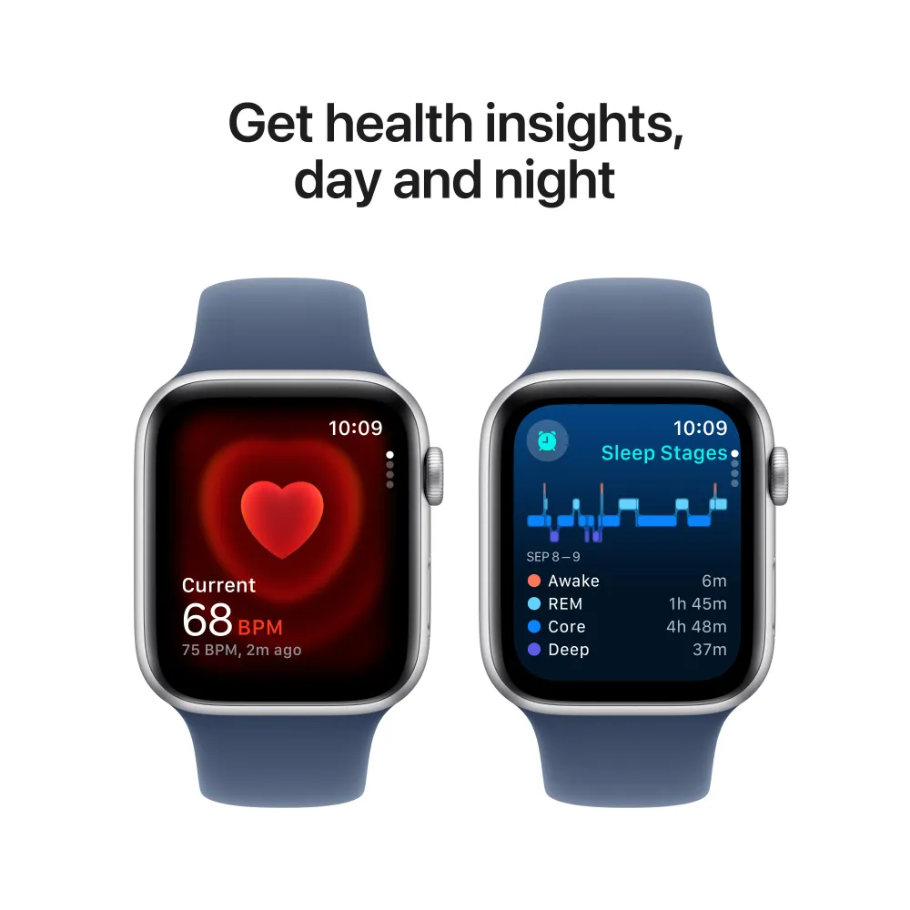 Apple Watch SE GPS 44mm Silver Aluminium Case Denim Sport Band - M/L