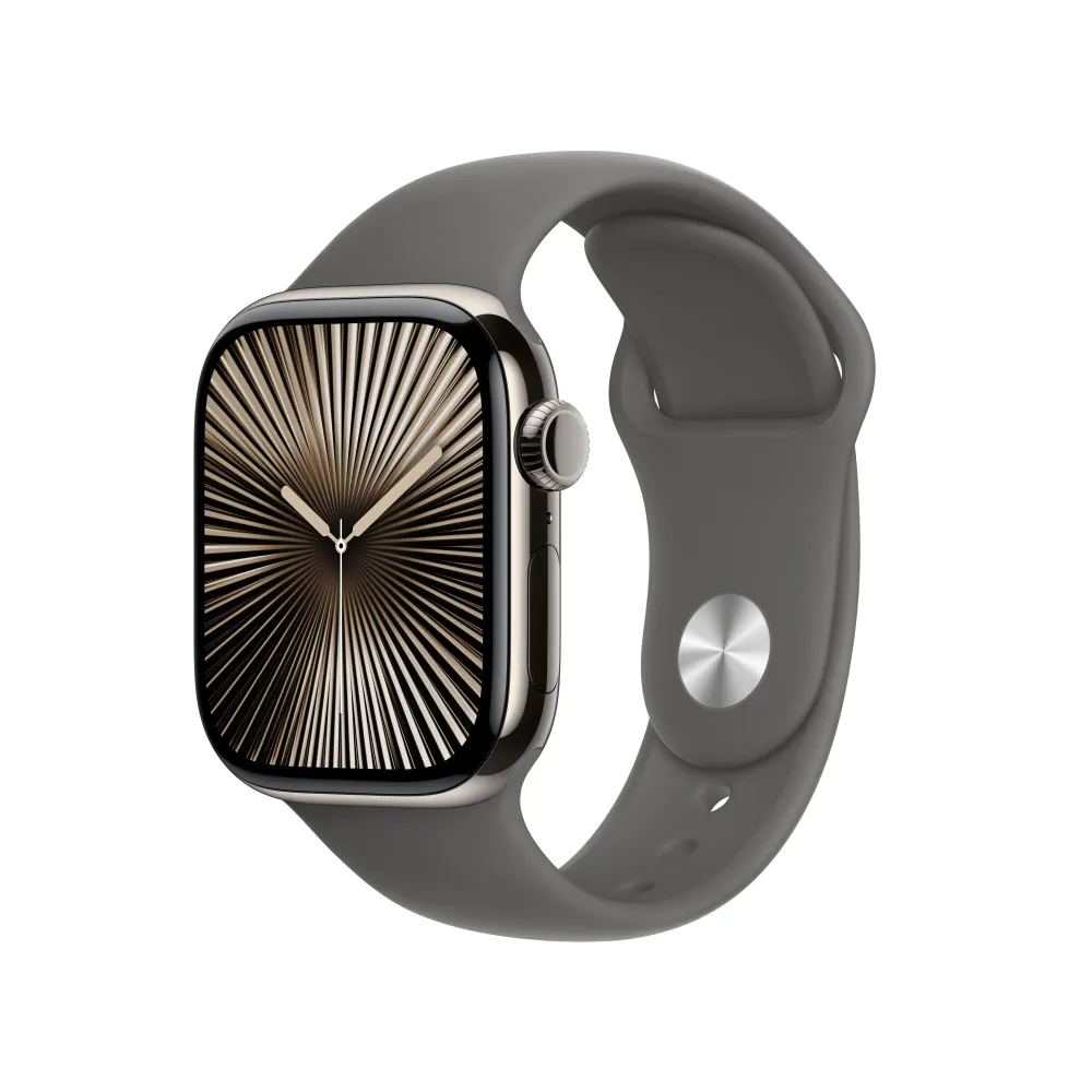 Apple Watch Series 10 GPS + Cellular 42mm Natural Titanium Case Stone Grey Sport Band - M/L
