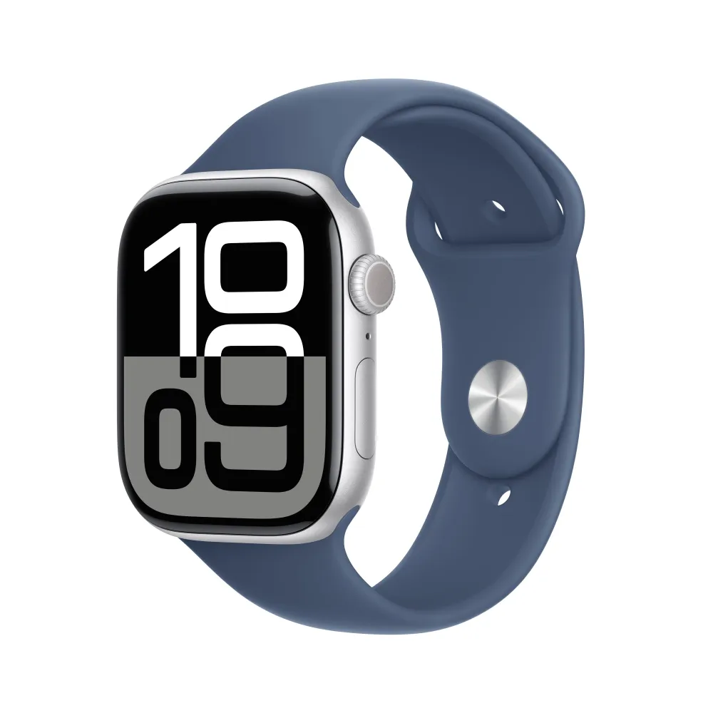 Apple Watch Series 10 GPS + Cellular 46mm Silver Aluminium Case Denim Sport Band - S/M