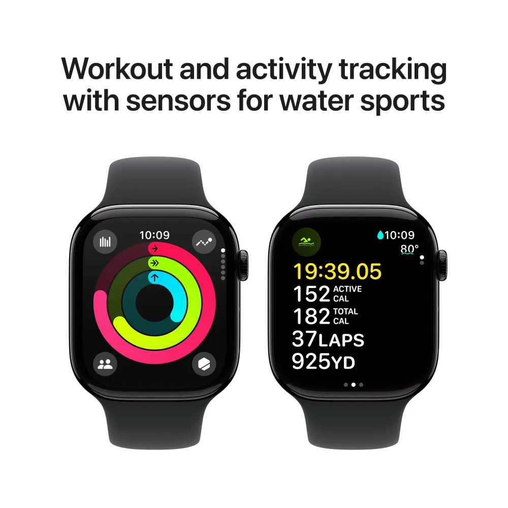 Apple Watch Series 10 GPS + Cellular 46mm Jet Black Aluminium Case Black Sport Band - S/M