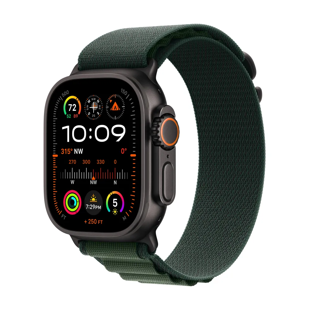 Apple Watch Ultra 2 GPS + Cellular 49mm Black Titanium Case Dark Green Alpine Loop - L
