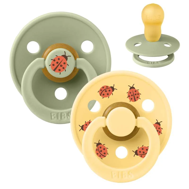 Bibs Round Colour Pacifier - 2-Pack - sz. 3 - natural tpr - Studio - Ladybug - Sage Mix