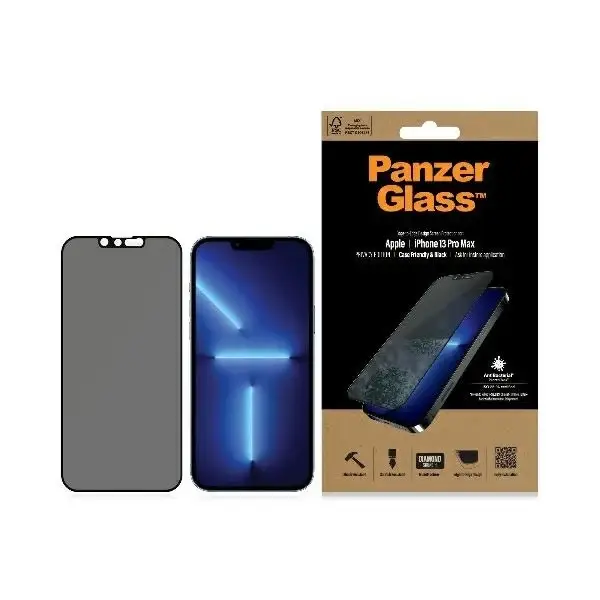 Антибактериален скрийн протектор PanzerGlass E2E Microfracture Privacy за iPhone 13 Pro Max, с черна рамка