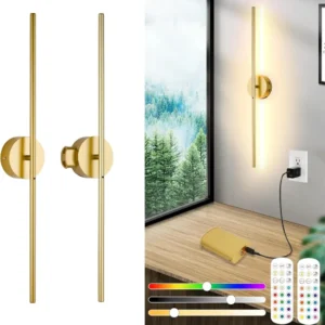 Pinrutar LED стенни лампи – комплект от 2 бр., безжични, с дистанционно и 15 цвята