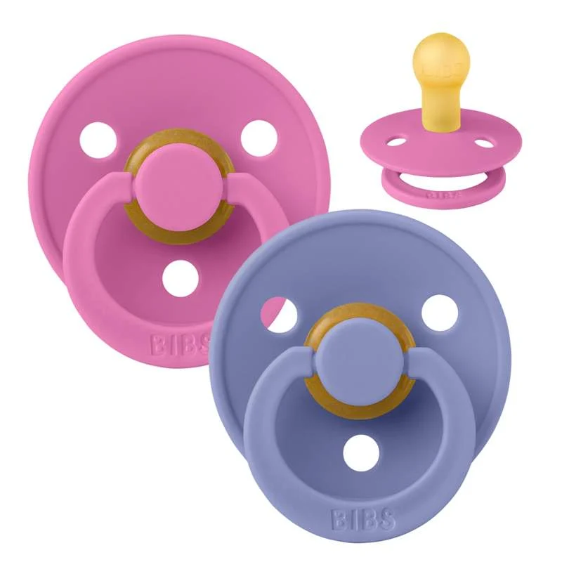 Bibs Round Colour Pacifier - 2-Pack - sz. 1 - natural tpr - Bubblegum/Peri