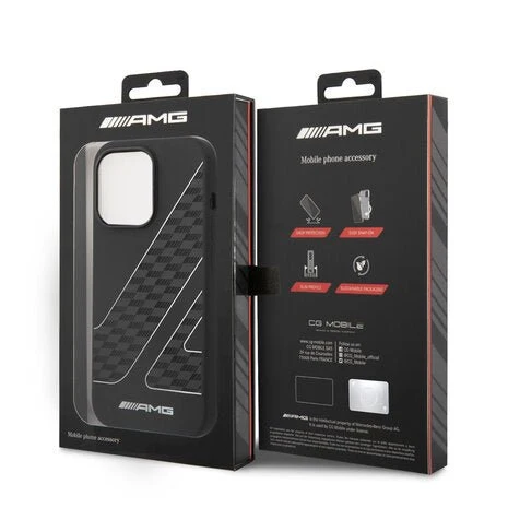 AMG – Заден капак за iPhone 14 Pro Max – Двойно покритие – Мотив с шахматно знаме – Черен