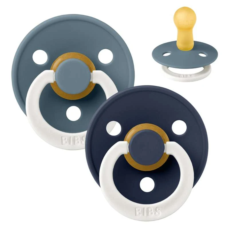 Bibs Round Colour Pacifier - 2-Pack - sz. 2 - natural rubberized - GLOW - Petrol/Deep Space