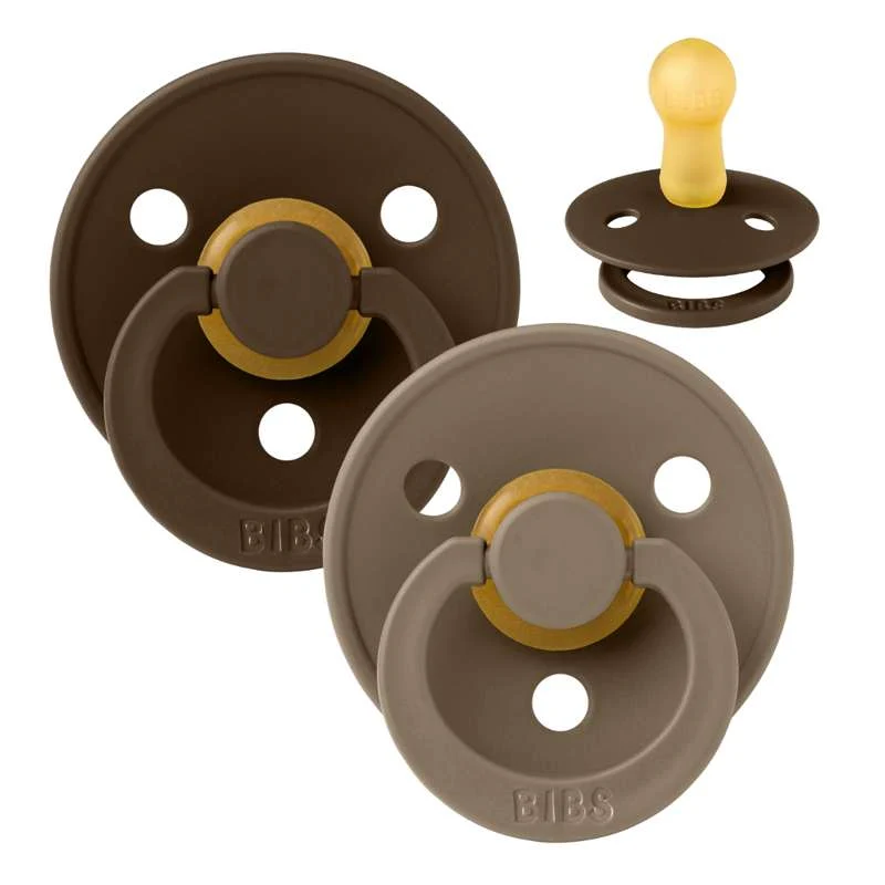 Bibs Round Colour Pacifier - 2-Pack - sz. 2 - natural rubberized - Mocha/Dark Oak