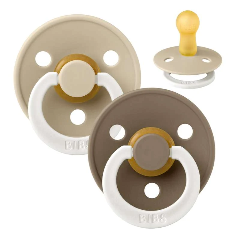 Bibs Round Colour Pacifier - 2-Pack - sz. 2 - natural tpr - GLOW - Vanilla/Dark Oak