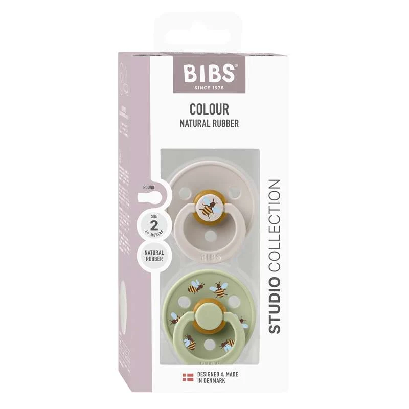 Bibs Round Colour Pacifier - 2-Pack - sz. 2 - natural rubberized - Studio - Bumblebee - Mushroom Mix