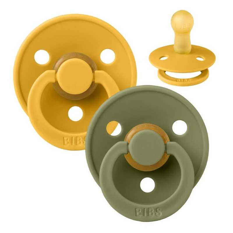 Bibs Round Colour Pacifier - 2-Pack - sz. 2 - natural rubberized - Honey Bee/Olive