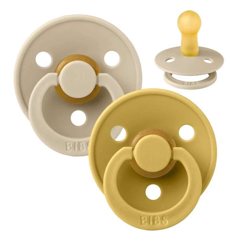 Bibs Round Colour Pacifier - 2-Pack - sz. 2 - natural tpr - Vanilla/Mustard