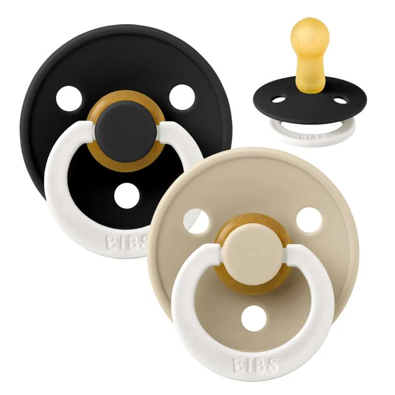 Bibs Round Colour Pacifier - 2-Pack - sz. 2 - natural rubberized - GLOW - Black/Vanilla