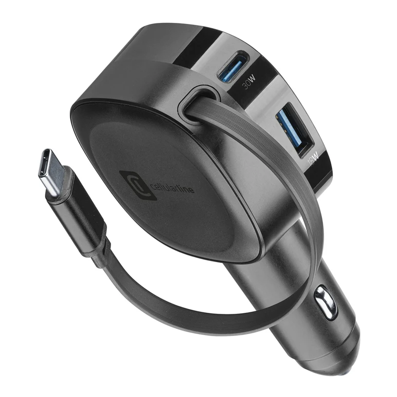 ЗАРЯДНО 12V 60W RETRACTABLE BLACK