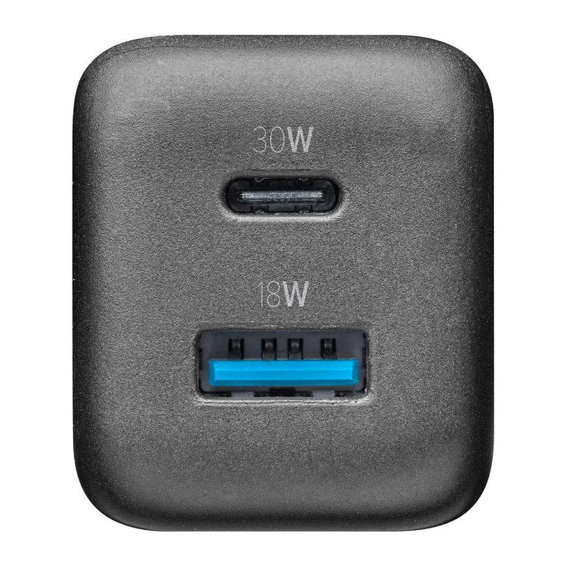 ЗАРЯДНО 220V 30W PD GAN USB+TYPE-C BK^