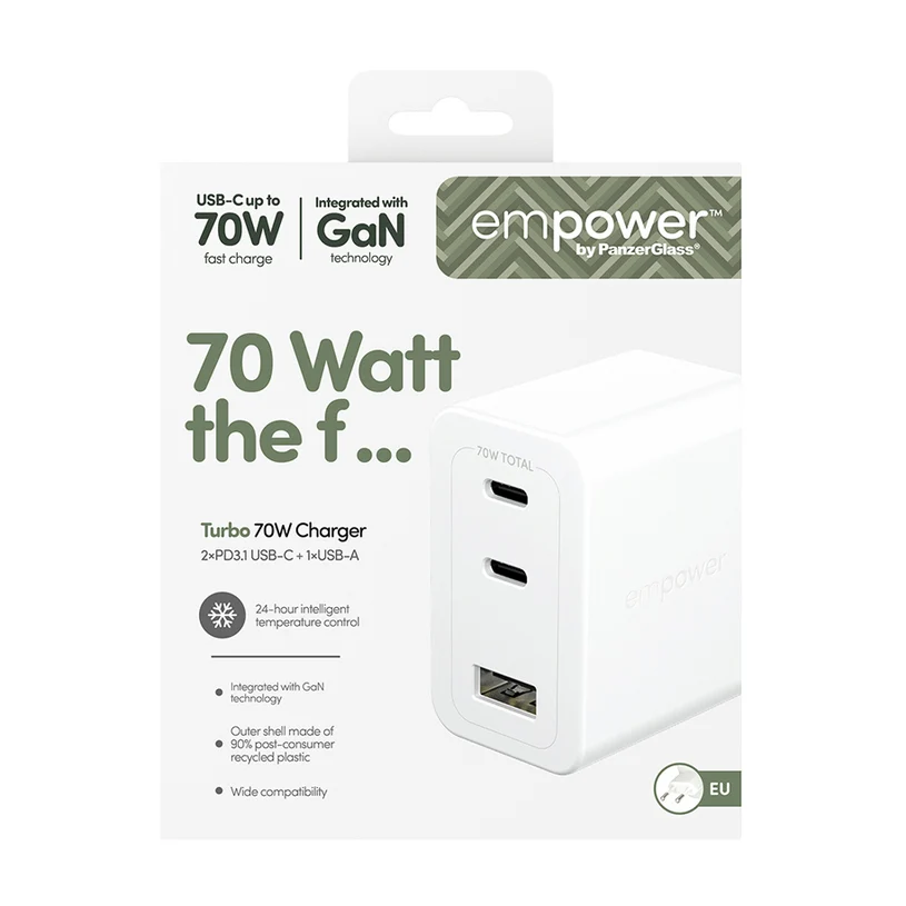 ЗАРЯДНО 220V EMPOWER 70W 2xUSB-C+ WH