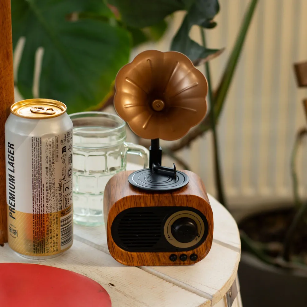 Ретро мини грамофон високоговорител – Bluetooth и FM радио – 5 вата x 1