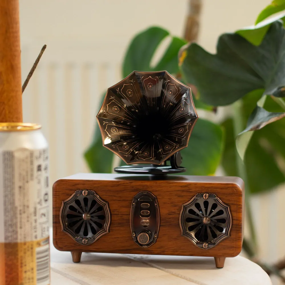 Ретро мини двойна грамофонна тонколона – Bluetooth – 5.4 вата x 2