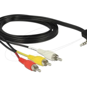 Кабел Delock стерео жак 3.5 mm 4 pin male angled > 3 x RCA male 1.5 m