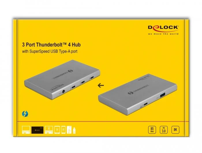 Delock Thunderbolt 4 хъб - 3x Thunderbol 4, 1x USB-, сив
