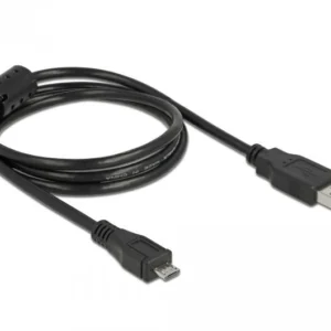 Кабел DeLock, USB- мъжко - MicroUSB-B мъжко, USB 2.0, 1 м, Черен