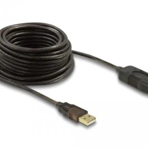 Удължителен кабел DeLock, USB- мъжко - USB- женско, USB 2.0, 10 м, Черен