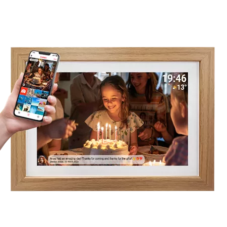 Denver, Електронна рамка за снимки PFF‑1543LW 15.6″ Full HD Wi‑Fi, 16 GB, светъл дъб