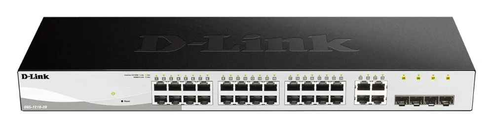 Суич D-Link DGS-1210-28, 28-портов 10/100/1000 Gigabit Smart Switch including 4 x 1000Base-T /SFP ports, управляем, за мон...