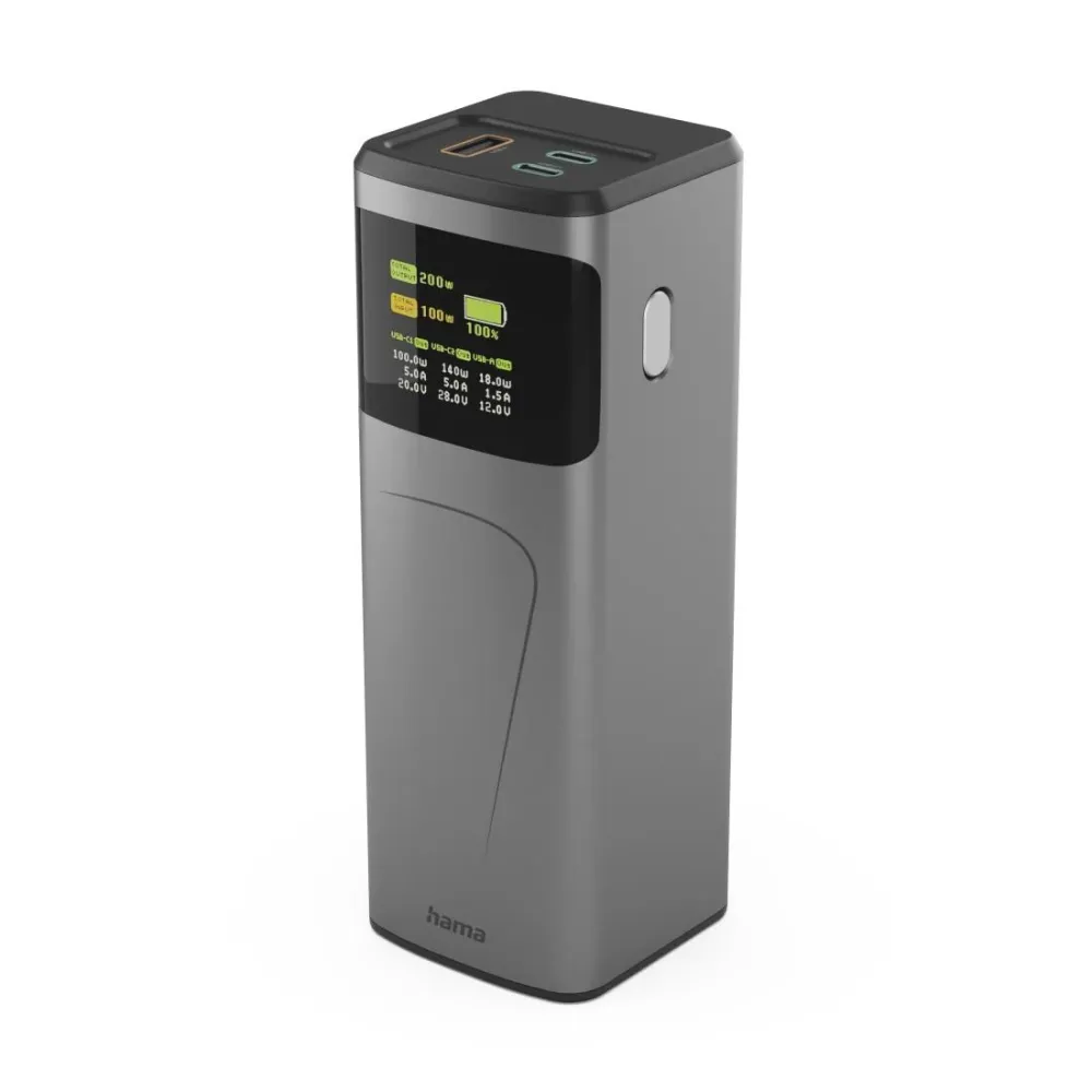 HAMA Външна батерия „High Power“, 200 W, 24000 mAh, 2x USB-C, USB-, бързо зареждане