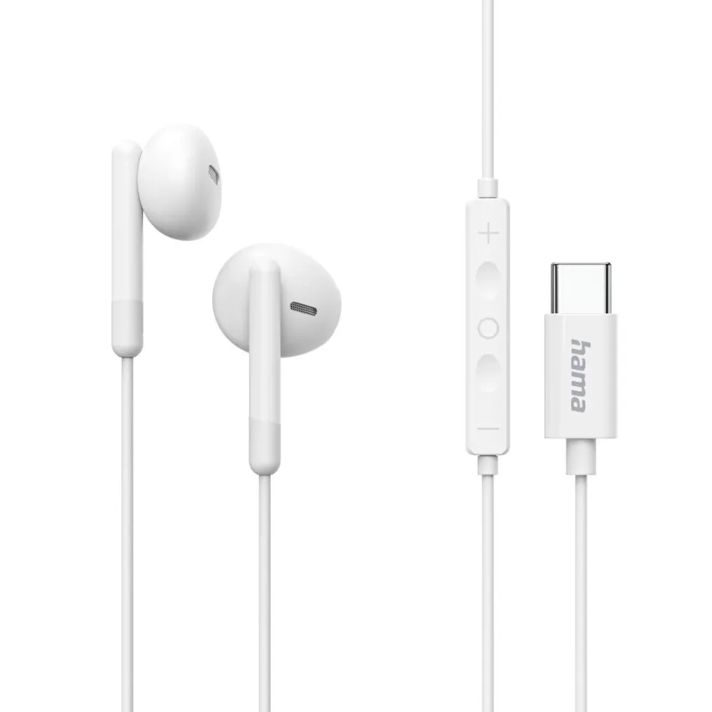 HAMA Слушалки "Season II" USB-C, накрайници, микрофон, защита от прегъване на кабел, бял