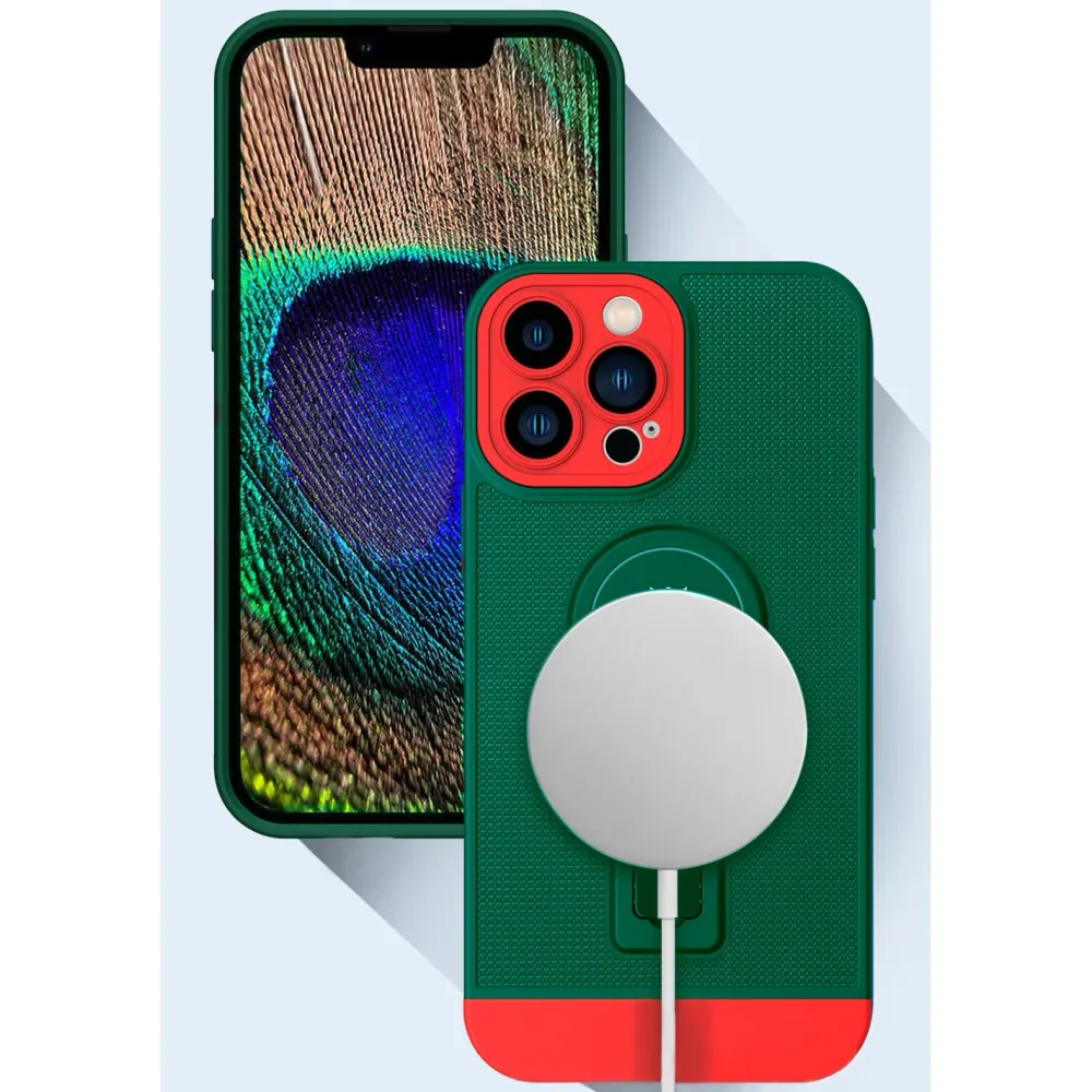 Husa Armor Design cu Stand pentru Samsung Galaxy A53 5G, Verde/Rosu, Suport Auto Magnetic, Wireless Charge, Protectie Anti...
