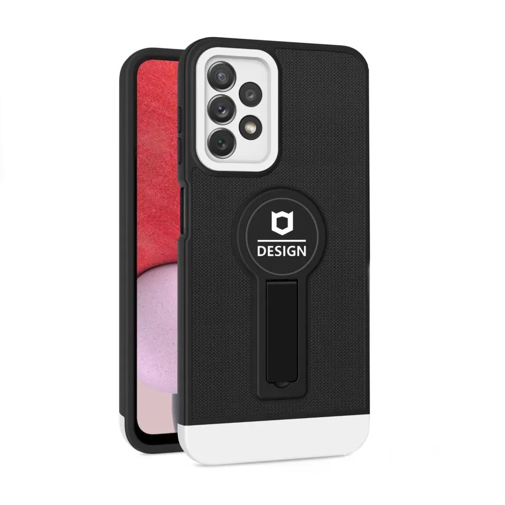 Husa Armor Design cu Stand pentru Samsung Galaxy A02s/ A03s, Negru/Alb, Suport Auto Magnetic, Wireless Charge, Protectie A...