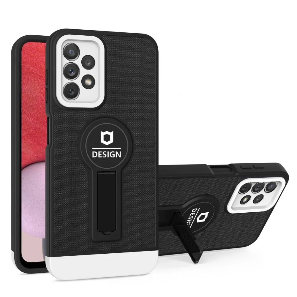 Husa Armor Design cu Stand pentru Samsung Galaxy A02s/ A03s, Negru/Alb, Suport Auto Magnetic, Wireless Charge, Protectie A...