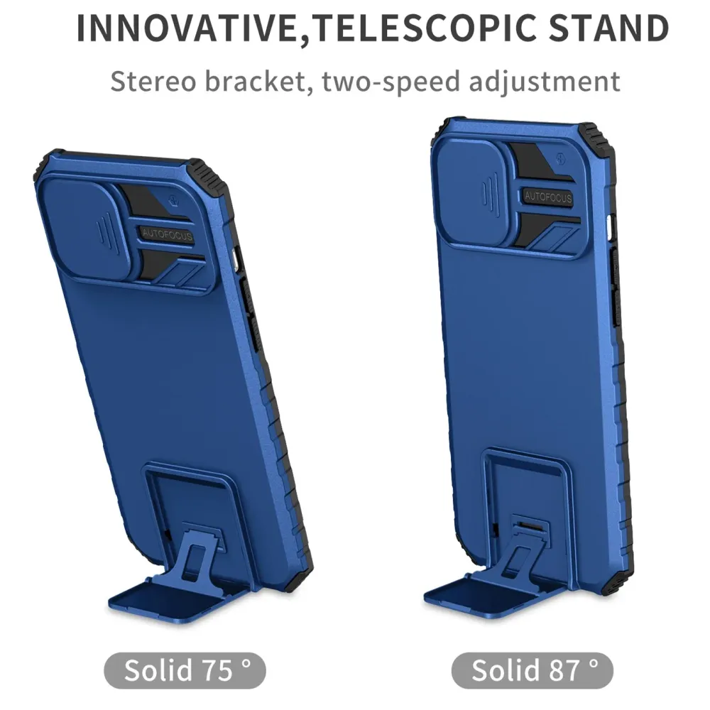 Husa Defender cu Stand pentru Samsung Galaxy S22, Albastru, Suport reglabil, Antisoc, Protectie glisanta pentru camera, Vi...