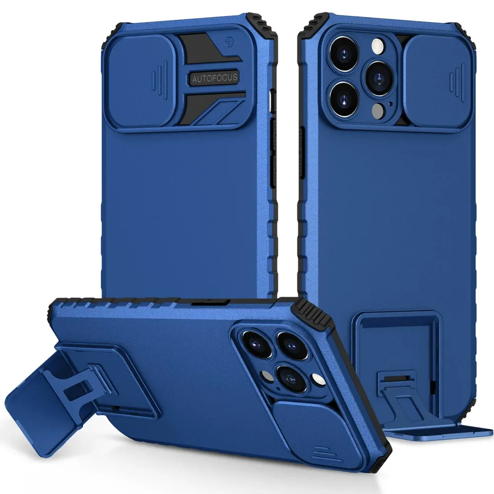 Husa Defender cu Stand pentru Samsung Galaxy A32 4G, Albastru, Suport reglabil, Antisoc, Protectie glisanta pentru camera,...