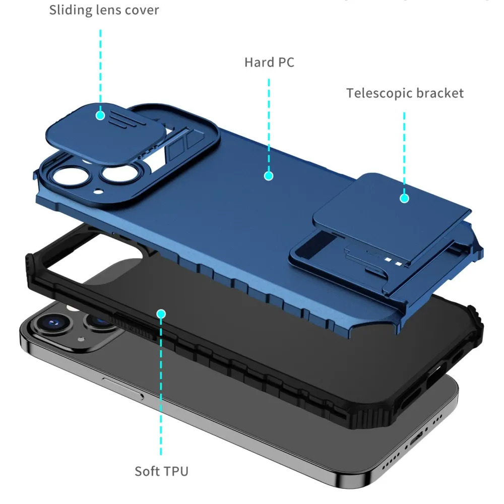 Husa Defender cu Stand pentru Samsung Galaxy A32 4G, Albastru, Suport reglabil, Antisoc, Protectie glisanta pentru camera,...