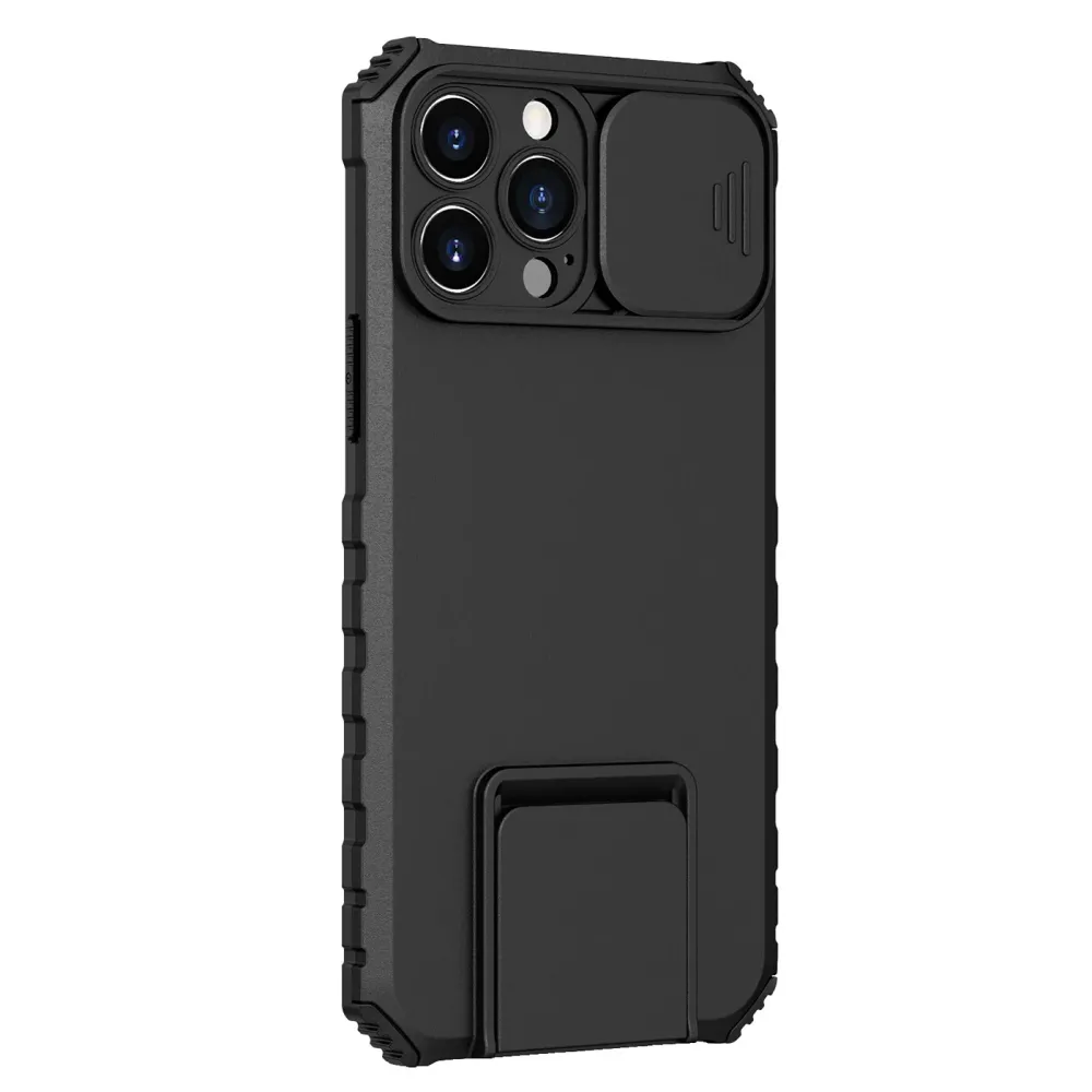 Husa Defender cu Stand pentru Samsung Galaxy A02s/ A03s, Negru, Suport reglabil, Antisoc, Protectie glisanta pentru camera...