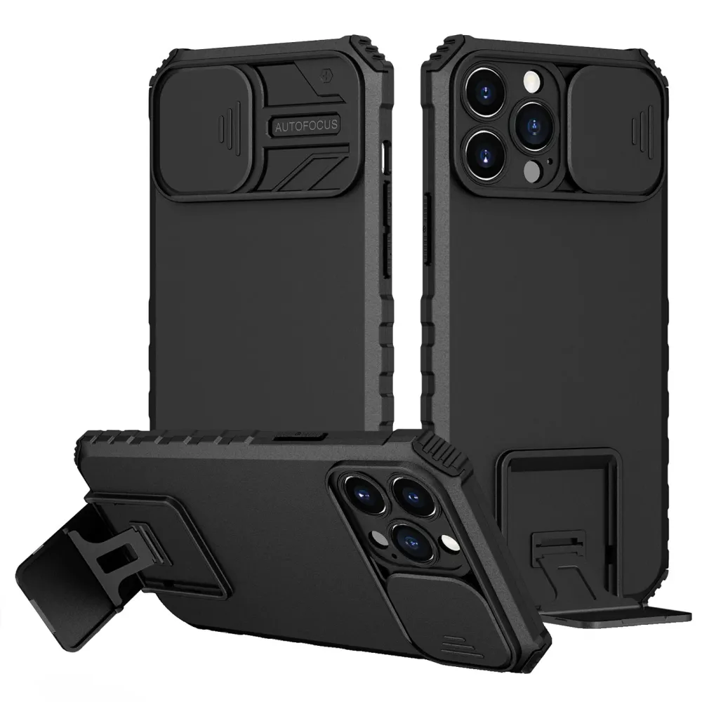 Husa Defender cu Stand pentru Samsung Galaxy A02s/ A03s, Negru, Suport reglabil, Antisoc, Protectie glisanta pentru camera...