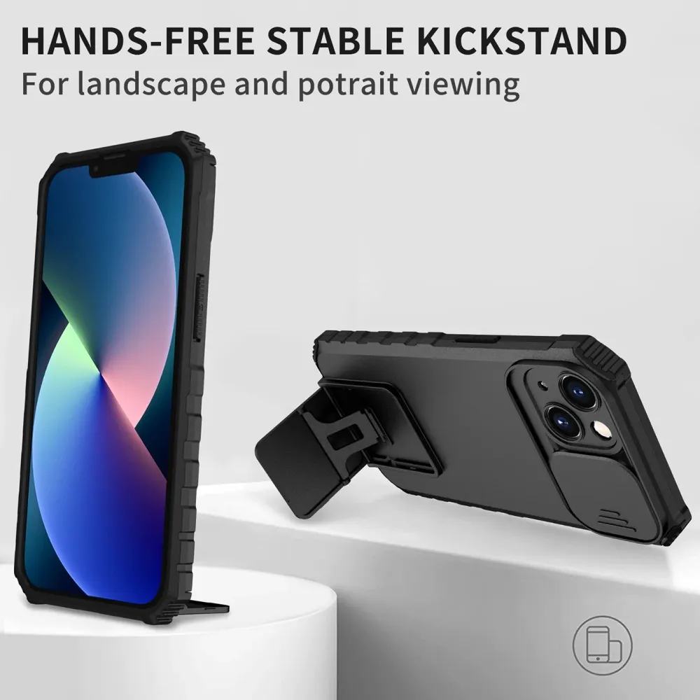Husa Defender cu Stand pentru Samsung Galaxy A02s/ A03s, Negru, Suport reglabil, Antisoc, Protectie glisanta pentru camera...