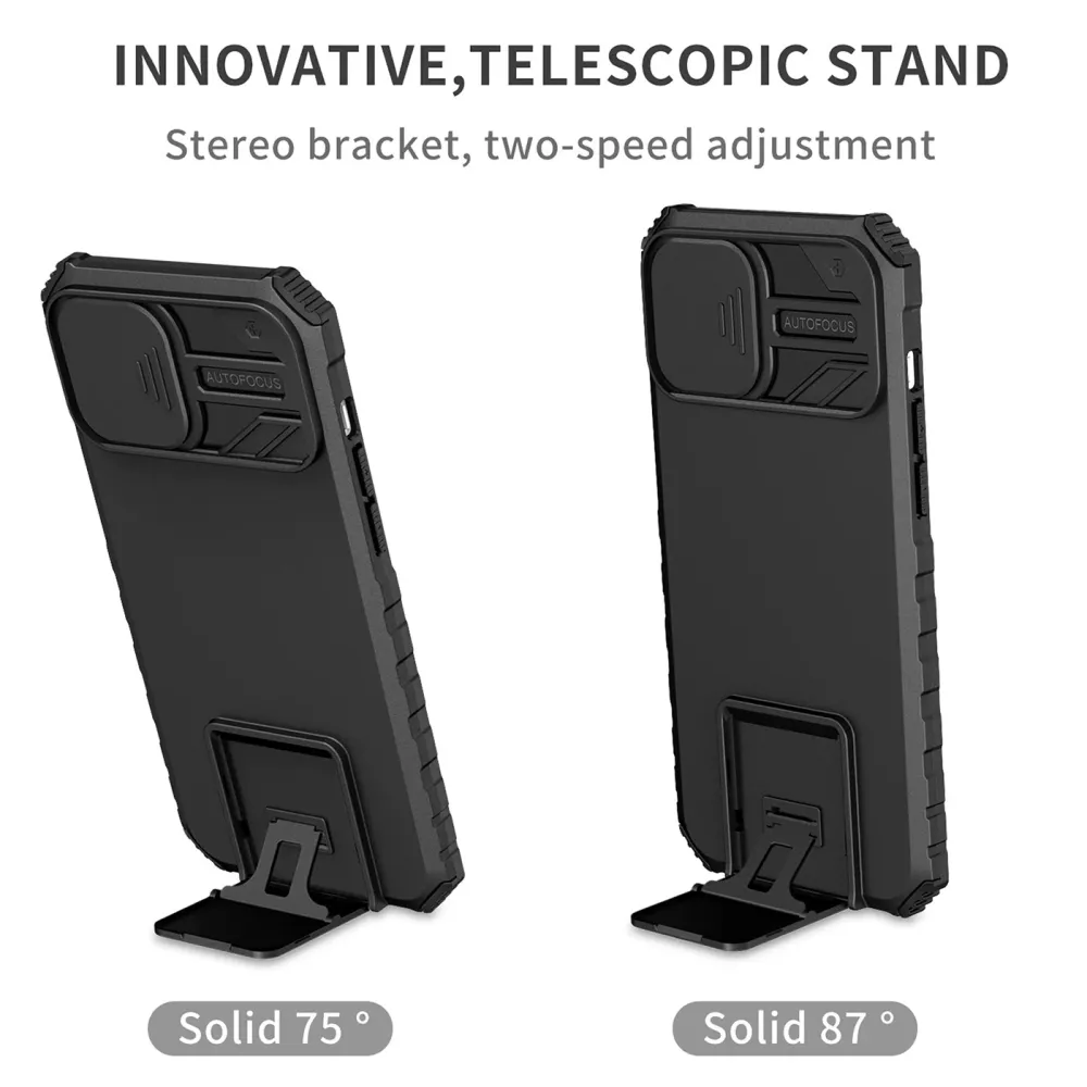 Husa Defender cu Stand pentru Samsung Galaxy A02s/ A03s, Negru, Suport reglabil, Antisoc, Protectie glisanta pentru camera...