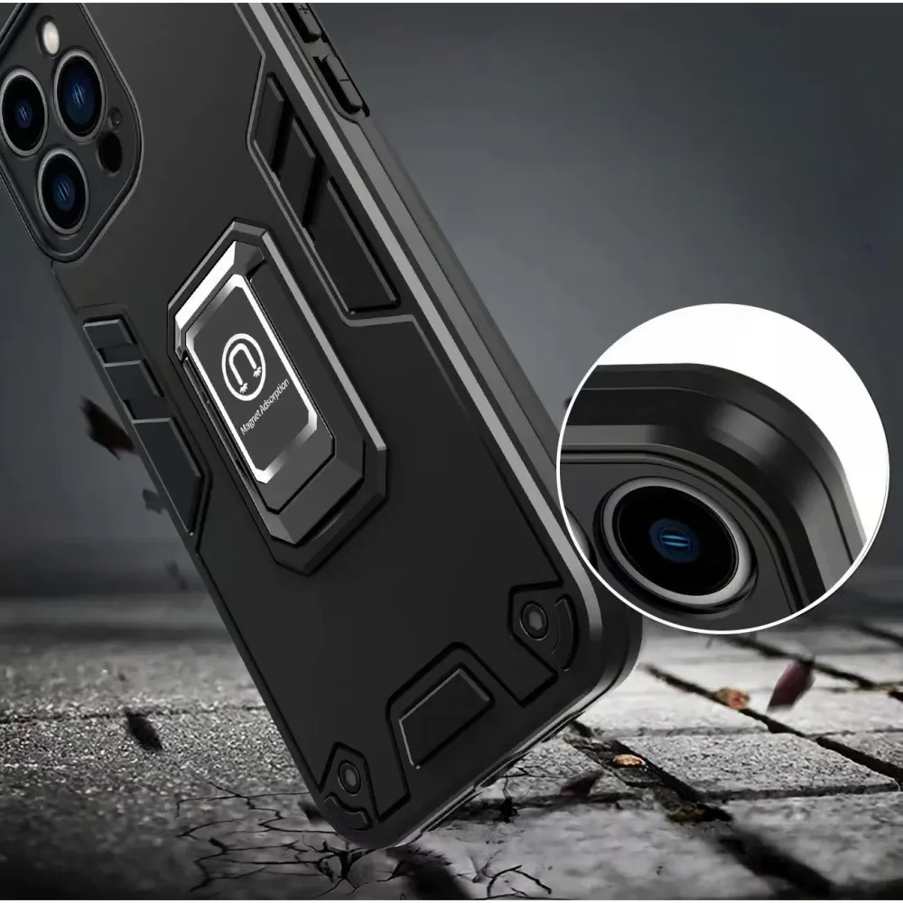 Husa Iron Warriors pentru iPhone 14 Pro Max, Vivimall, Hybrid Ring Holder Kickstand, Negru