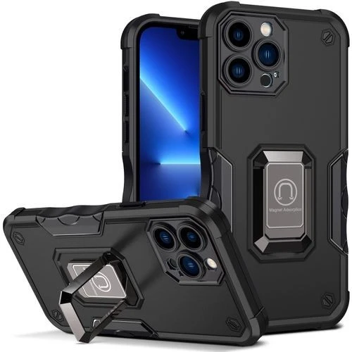 Husa Iron Warriors pentru iPhone 14 Pro Max, Vivimall, Hybrid Ring Holder Kickstand, Negru