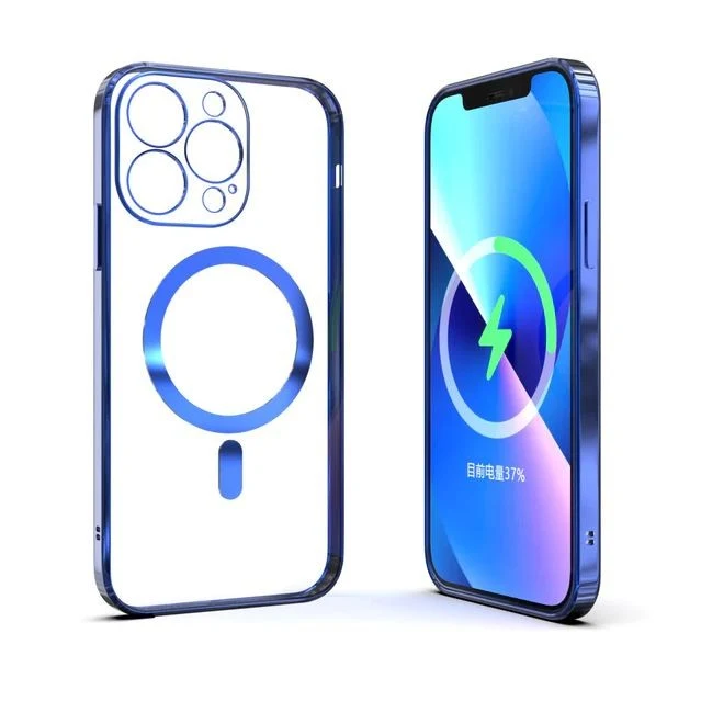 Husa MagSafe pentru Apple iPhone 14 Pro Max, Full Cover, Protectie camera, Margini colorate Electroplating, Magnetica, Inc...