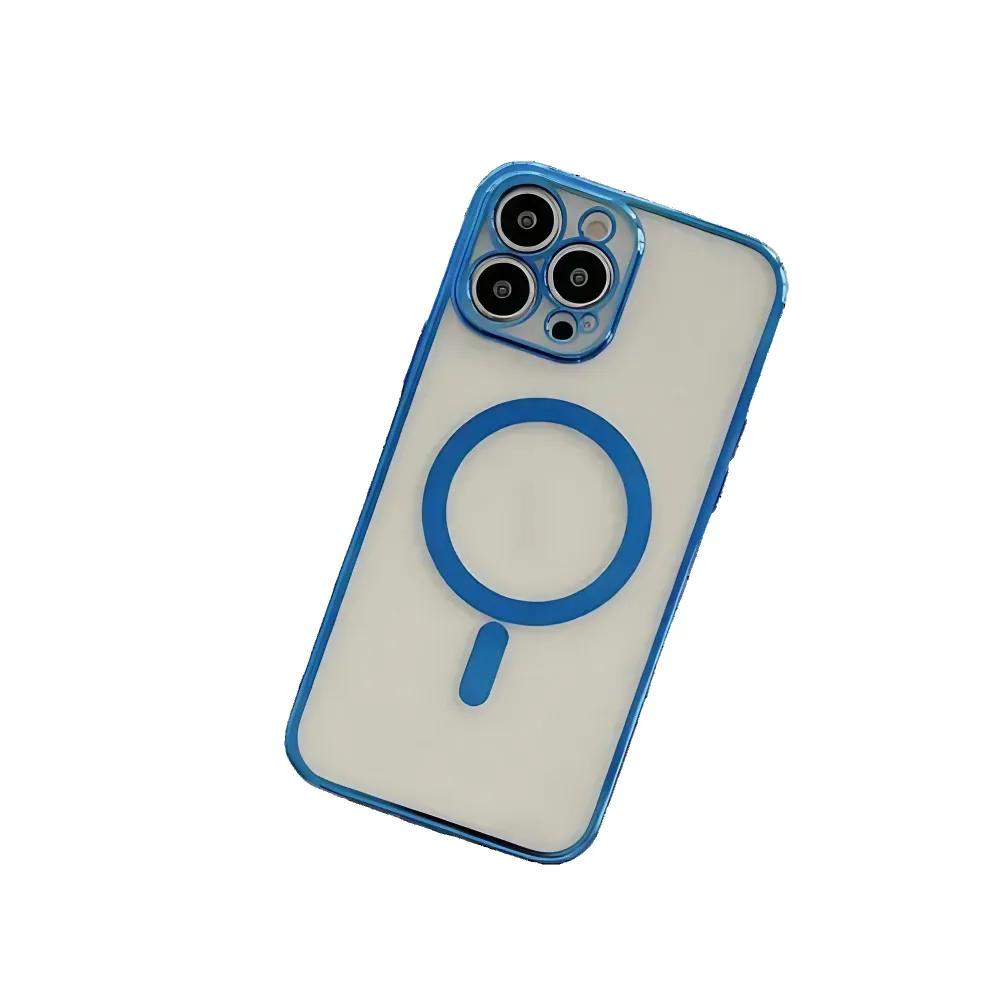Husa MagSafe pentru Apple iPhone 12 Pro, Protectie camera, Full TPU, Margini colorate Electroplating, Magnetica, Incarcare...