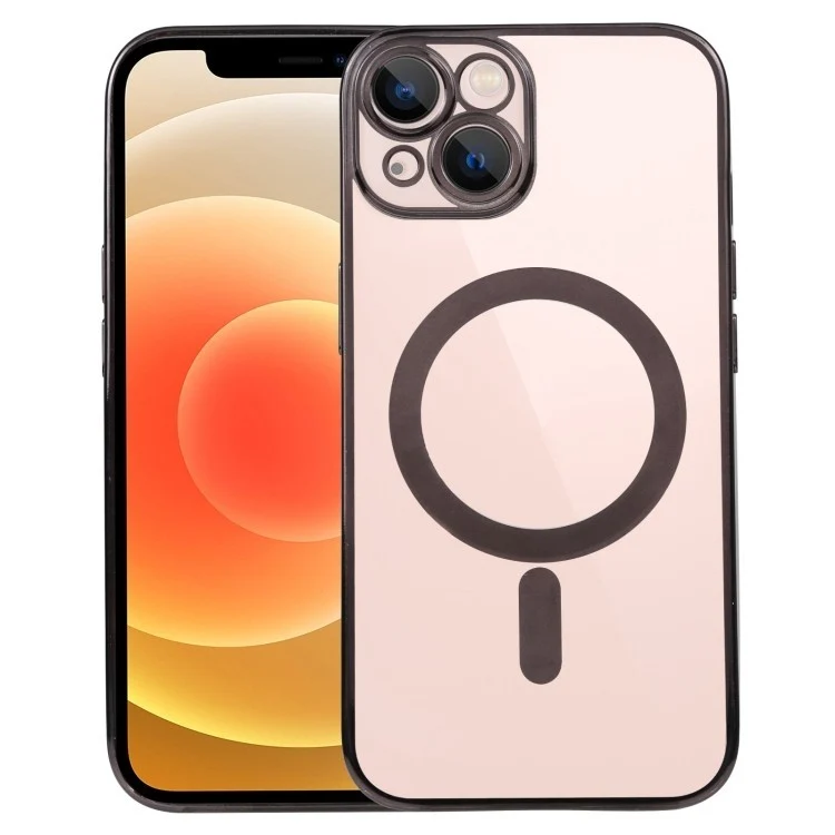 Husa MagSafe pentru Apple iPhone 14 Pro, Protectie camera, Full TPU, Margini colorate Electroplating, Magnetica, Incarcare...